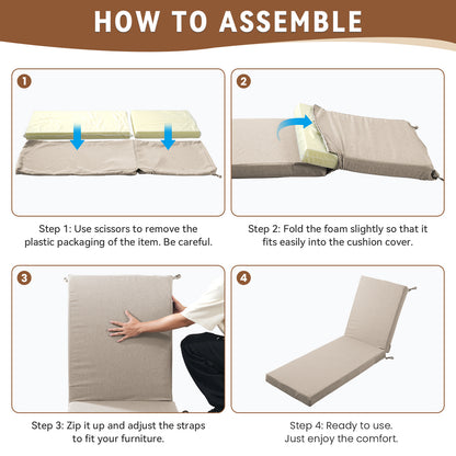 Belord Patio Chaise Lounge Cushion, 72x22x3.5 Inch Outdoor Lounge Chair Pad with Removable Cover, Waterproof, 28D Foam