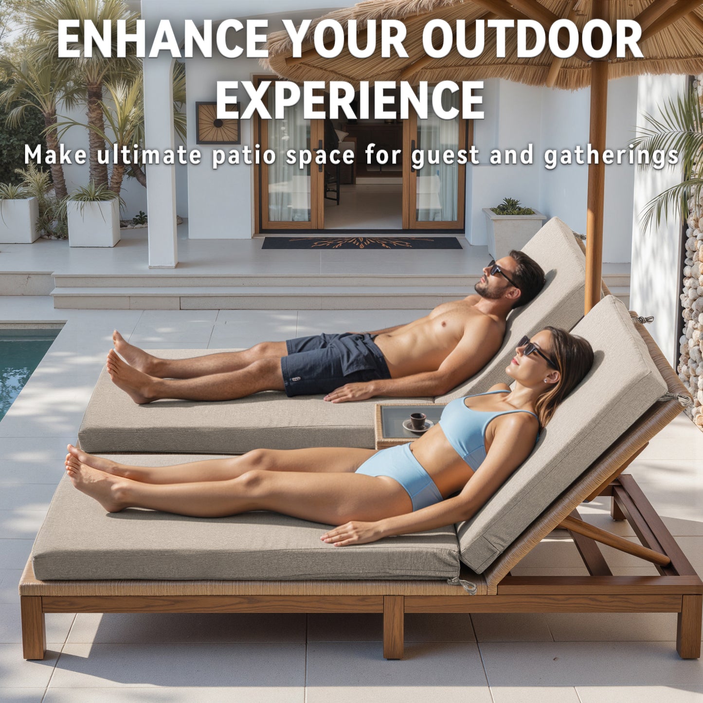 Belord Outdoor Chaise Lounge Cushions, Set of 3 – 72"x22"x3.5" Removable Cover, 28D High-Density Waterproof Patio Lounger Pads for Poolside