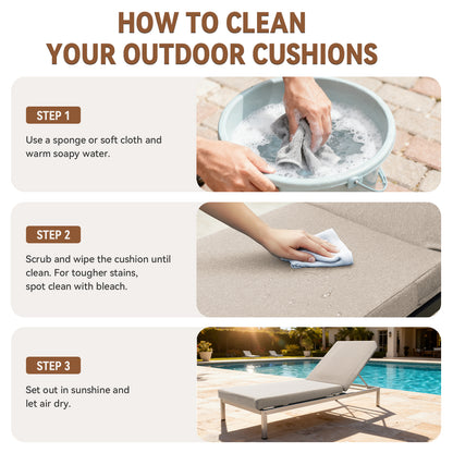 Belord Outdoor Chaise Lounge Cushions 2-Pack, 72 × 22 × 3.5 Inch Patio Lounger Cushions with Removable Covers, 28D High-Density Foam, Waterproof Poolside Cushions