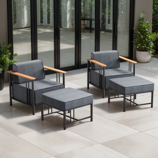 4-Piece Outdoor Chair Set with Ottoman - 10" Thick Cushion Patio Furniture for Deck, BINGLI