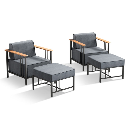 4-Piece Outdoor Chair Set with Ottoman - 10" Thick Cushion Patio Furniture for Deck, BINGLI