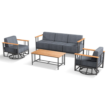 BINGLI Premium 4-Piece Patio Seating Set - 2 Swivel Chairs + Sofa & Coffee Table - 10 Inch Thick Cushions with Commercial-Grade Weather Resistance - Belord
