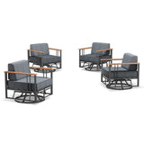 Outdoor Swivel Chair Set of 4 - 6" Thick Cushioned Patio Lounge Chairs, BINGLI - All-Weather Rotating Furniture for Deck & Garden - Belord