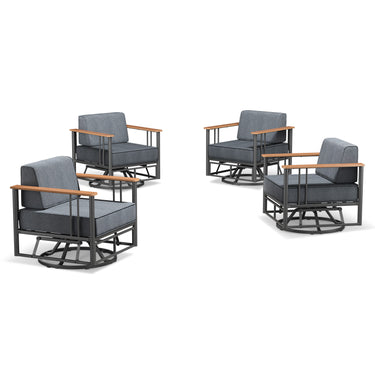 Outdoor Swivel Chair Set of 4 - 6" Thick Cushioned Patio Lounge Chairs, BINGLI - All-Weather Rotating Furniture for Deck & Garden - Belord