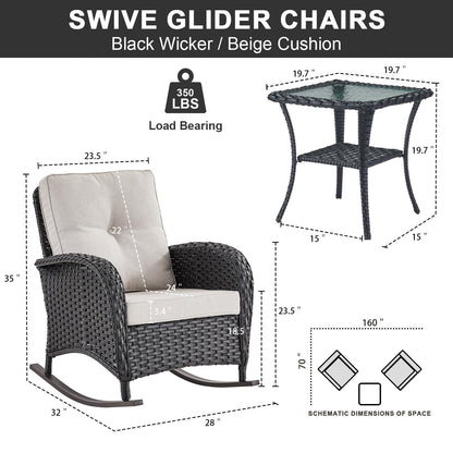 Save 60% - Wicker Rocking Chairs Set with Side Table, NDS Series