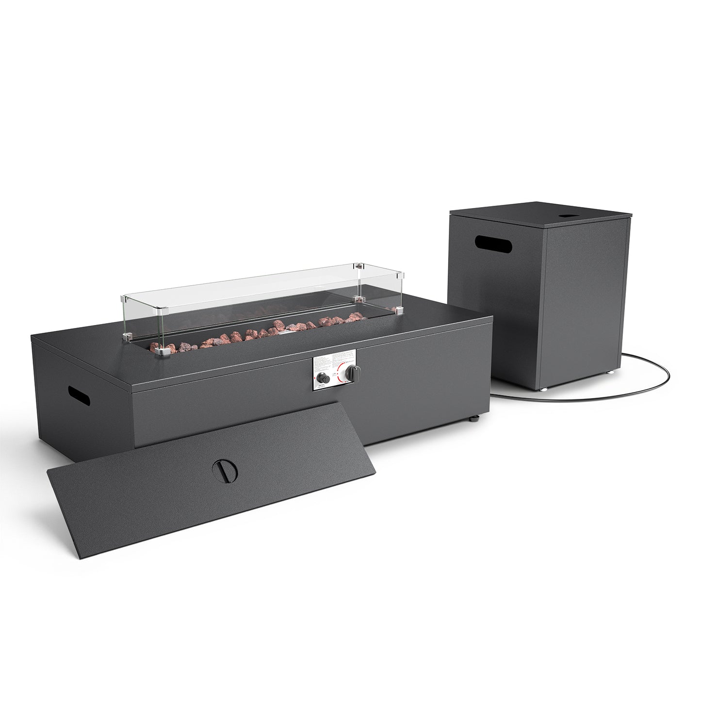 43" Rectangular Propane Outdoor Fire Pit Table, 55,000 BTU Firepit with Tank Storage Table & Waterproof Cover