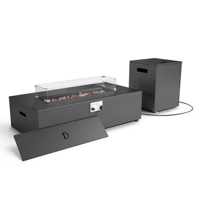 43" Rectangular Propane Outdoor Fire Pit Table, 55,000 BTU Firepit with Tank Storage Table & Waterproof Cover