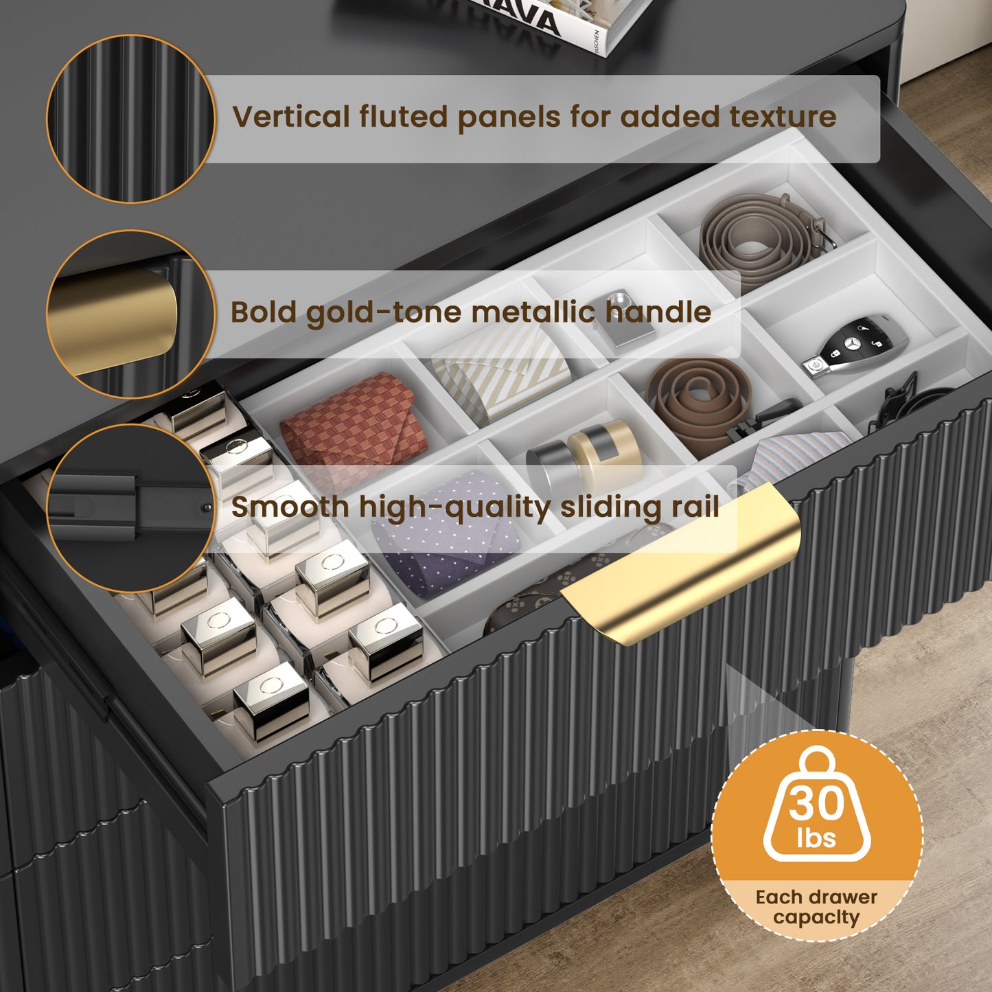 Save 50% - 47" Modern Wood Dresser with 8 Drawers – Fluted Boho Design, Chest of Drawers for Bedroom