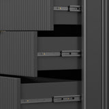 Black Belord 47-inch wood dresser with 8 drawers featuring fluted boho design, ideal for bedroom storage and decor.