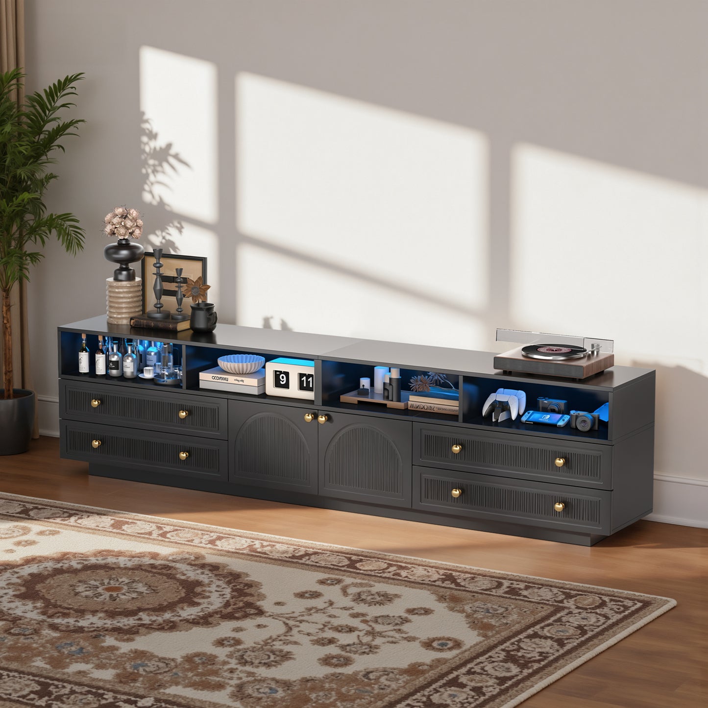 Save 50% - Belord High Gloss TV Stand w/ Storage, Fits 75" TV