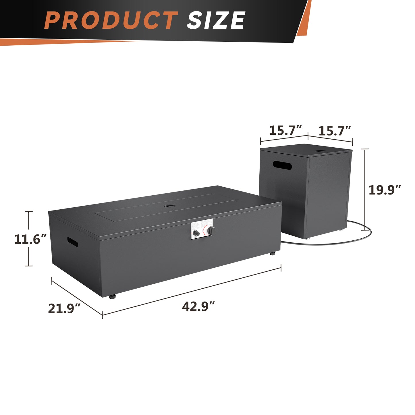 43" Rectangular Propane Outdoor Fire Pit Table, 55,000 BTU Firepit with Tank Storage Table & Waterproof Cover