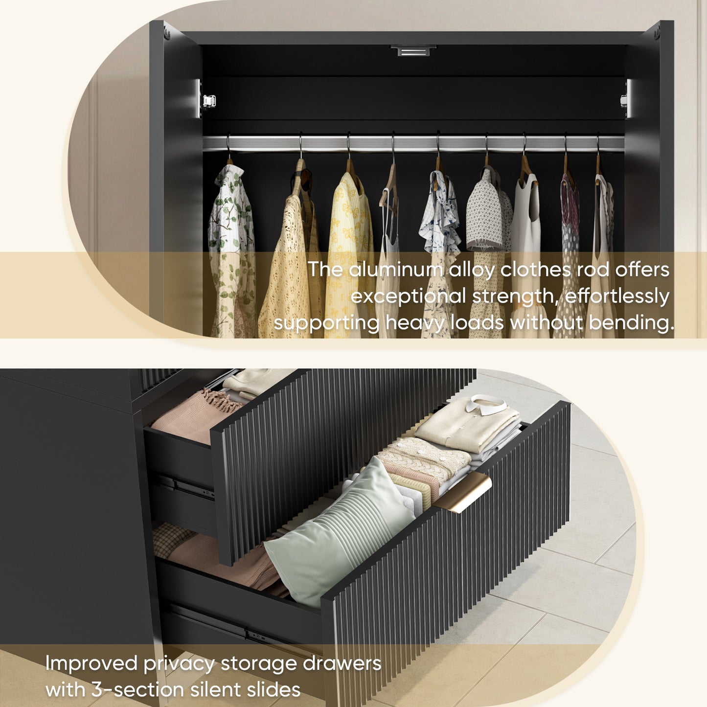 Save 50% - 70" Modern Wooden Wardrobe Closet with 2 Doors & 2 Drawers – Clothing Storage Armoire with Hanging Rod and Gold Handles for Bedroom