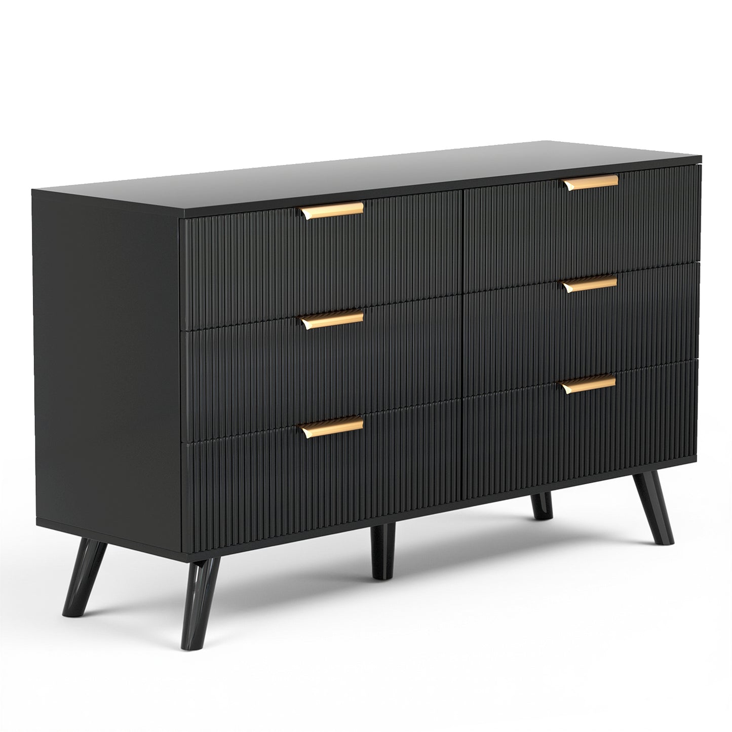Save 50% - 47" Modern Wood Dresser with 6 Drawers – Fluted Boho Design, Chest of Drawers for Bedroom