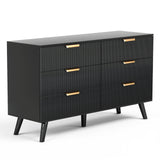 Black 47-inch Belord modern wood dresser with six drawers, featuring fluted boho design, ideal for bedroom storage.