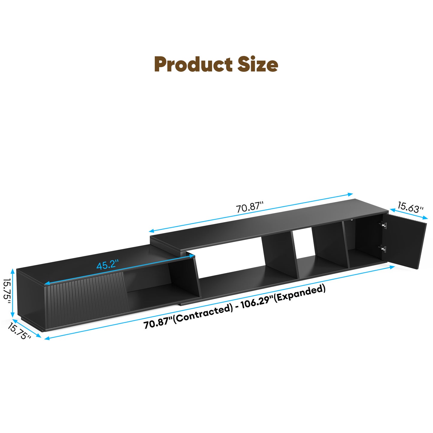 Save 50% - Extendable TV Stand with Sliding Doors - Belord Minimalist Rectangular Entertainment Cabinet