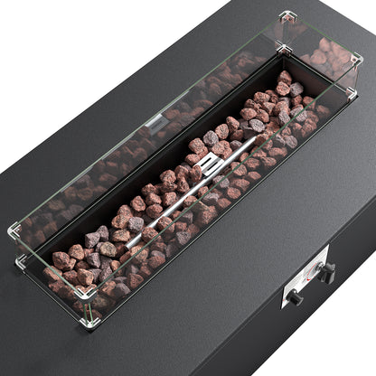 43" Rectangular Propane Outdoor Fire Pit Table, 55,000 BTU Firepit with Tank Storage Table & Waterproof Cover