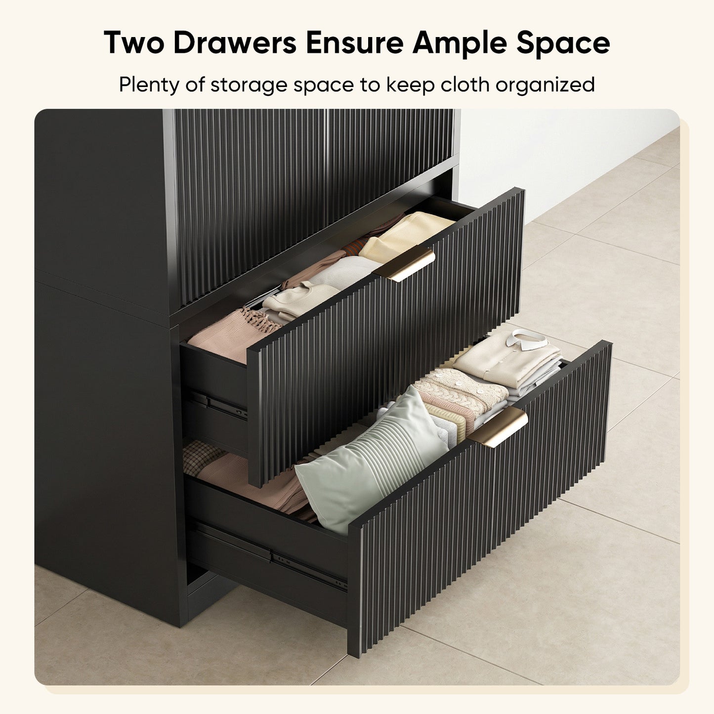 Save 50% - 70" Modern Wooden Wardrobe Closet with 2 Doors & 2 Drawers – Clothing Storage Armoire with Hanging Rod and Gold Handles for Bedroom