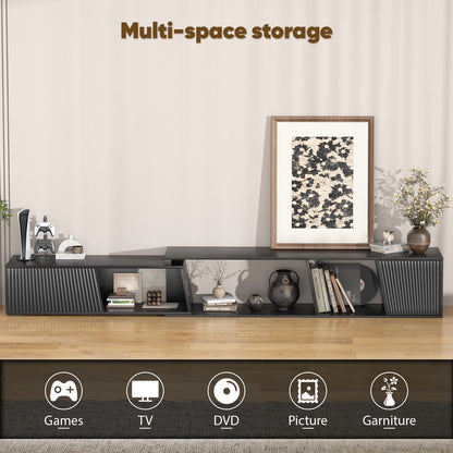 Save 50% - Extendable TV Stand with Sliding Doors - Belord Minimalist Rectangular Entertainment Cabinet