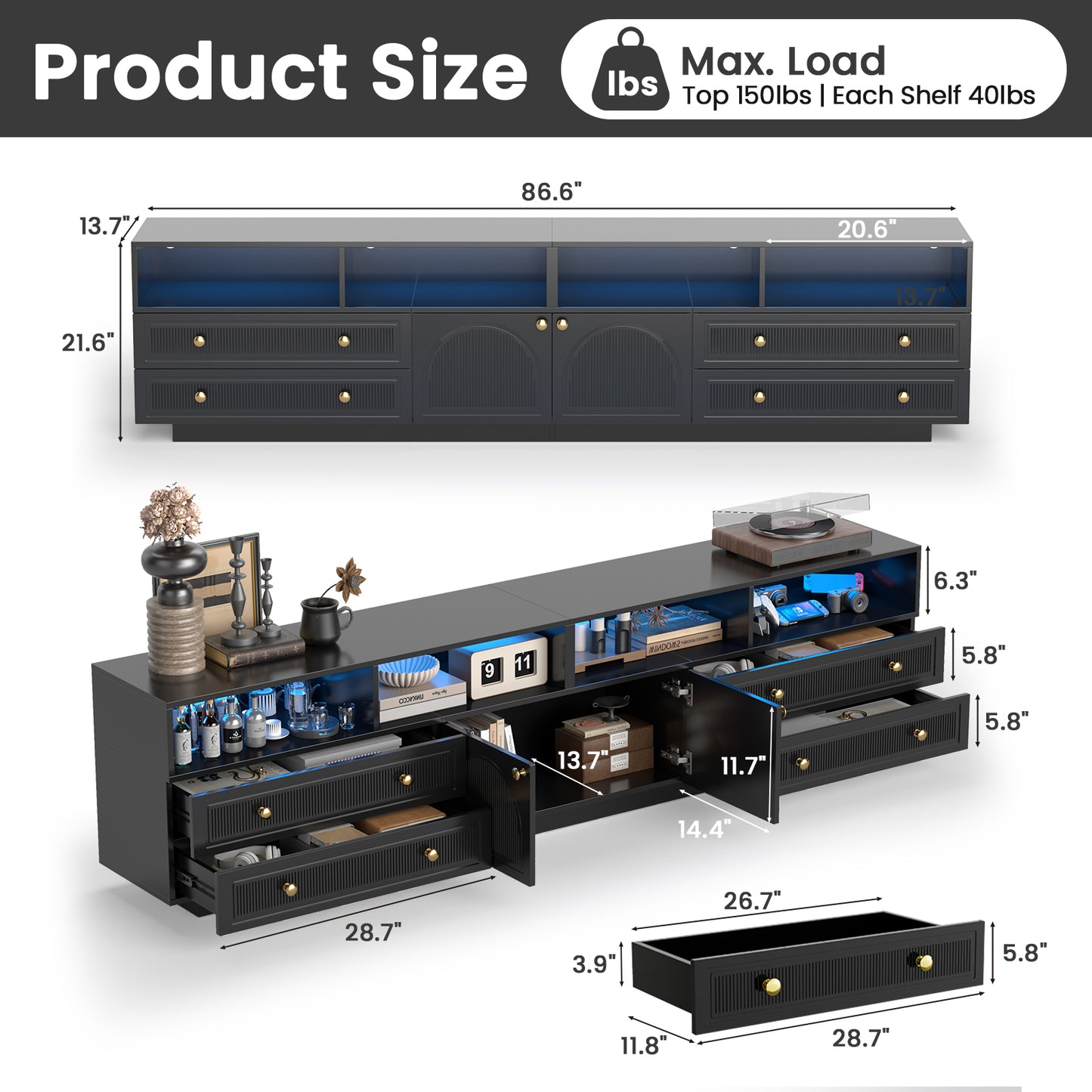 Save 50% - Belord High Gloss TV Stand w/ Storage, Fits 75" TV