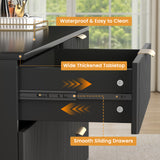 Black 47-inch modern wood dresser with six drawers, fluted boho design, Belord brand, ideal for bedroom storage.