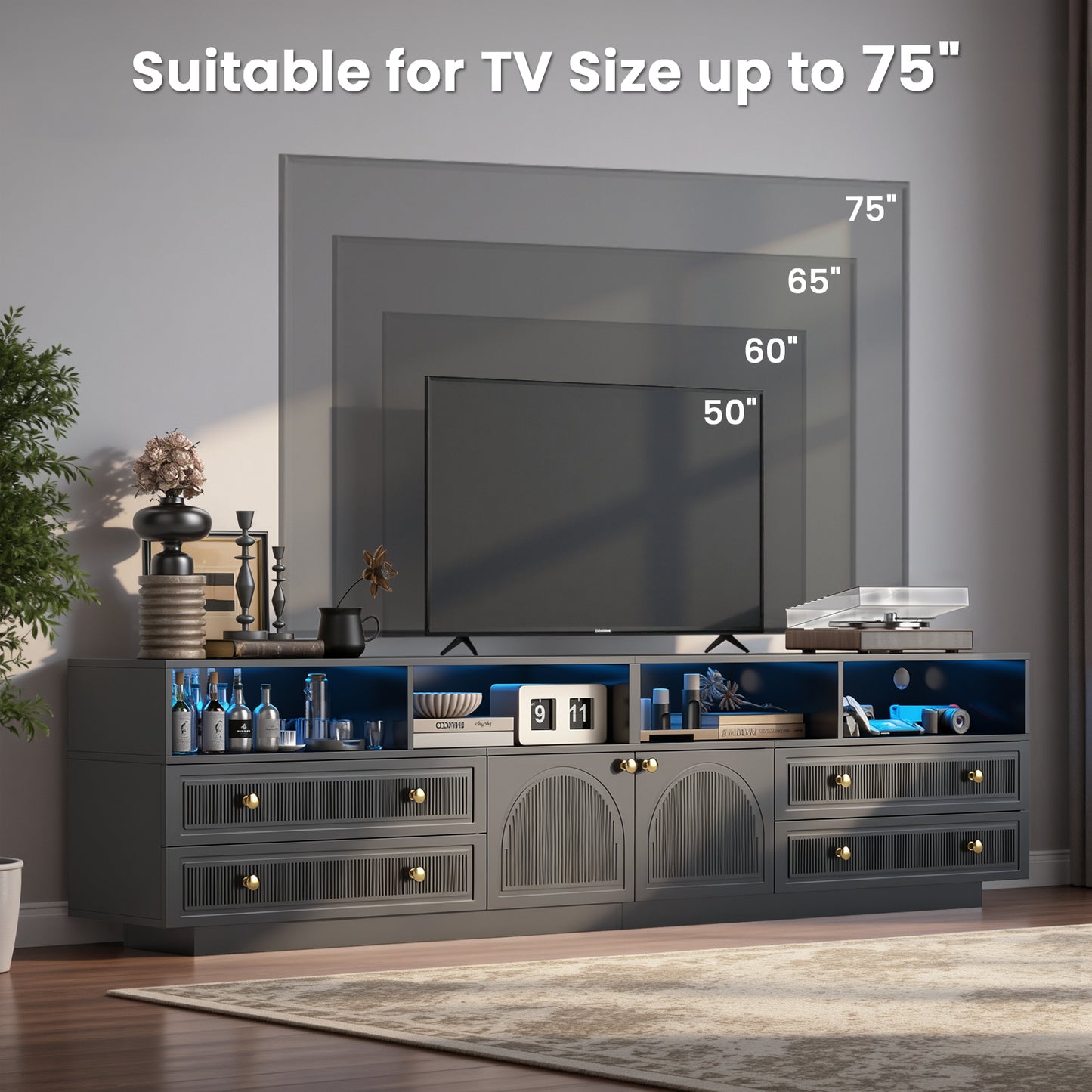 Save 50% - Belord High Gloss TV Stand w/ Storage, Fits 75" TV