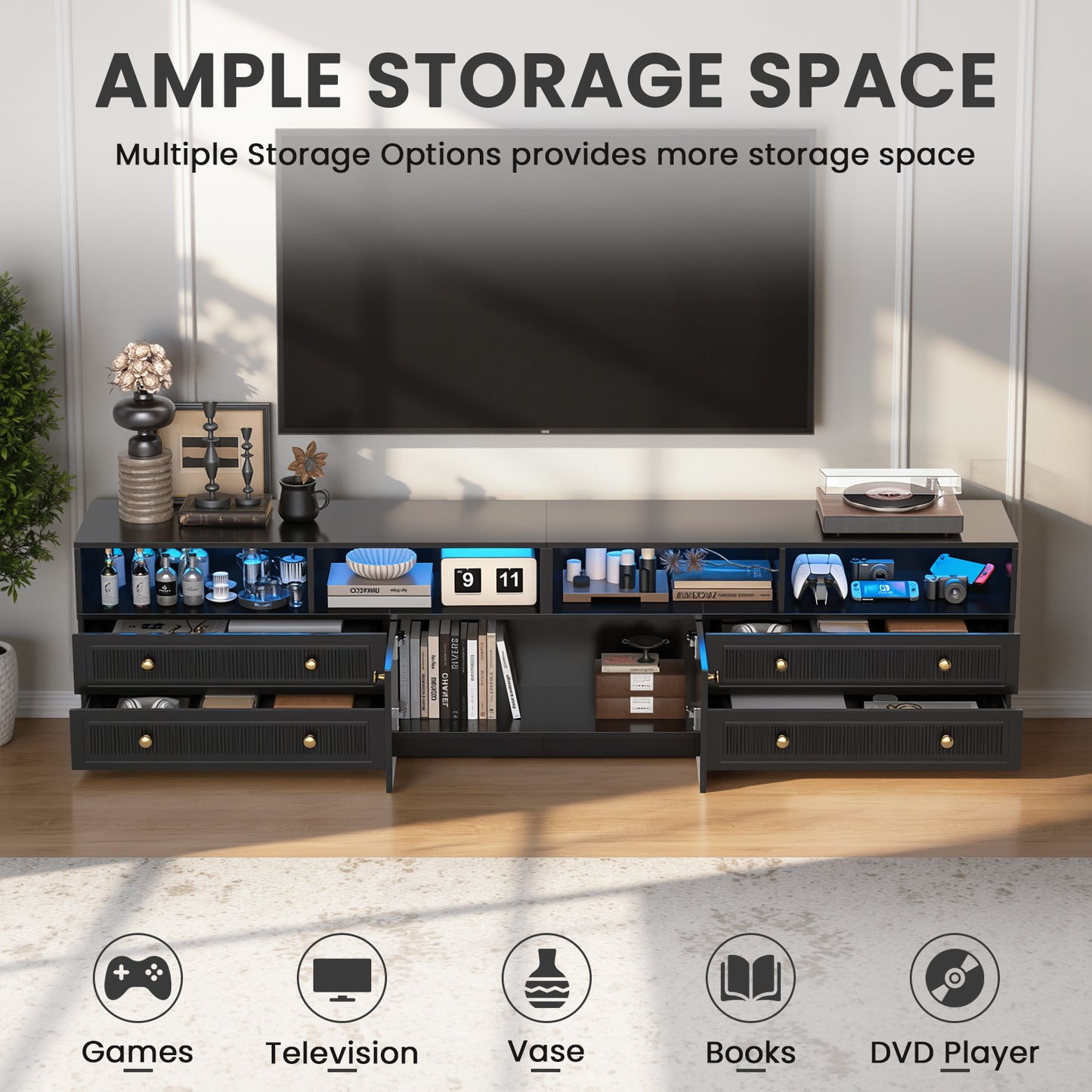 Save 50% - Belord High Gloss TV Stand w/ Storage, Fits 75" TV