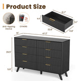 Black 47-inch modern wood dresser with 8 drawers from Belord, featuring a fluted boho design, ideal for bedroom storage.