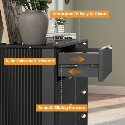 Save 50% - 47" Modern Wood Dresser with 8 Drawers – Fluted Boho Design, Chest of Drawers for Bedroom