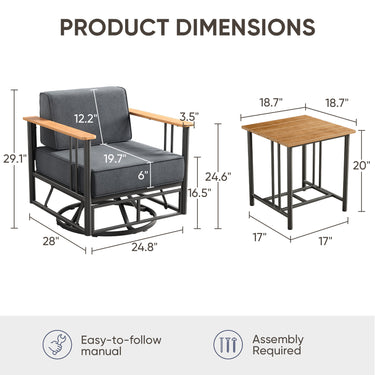 Premium Outdoor Swivel Chair Set - 6" Thick Cushioned Patio Lounge Chair with Side Table, BINGLI - Belord