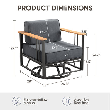 BINGLI Series: 2-Piece Swivel Chair - Premium 6 Inch Thick Cushions - Weatherproof Rotating Patio Furniture - Belord