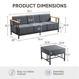 BINGLI Premium 3-Piece Patio Lounge Set - Sofa & 2 Ottomans - 10 Inch Thick Cushions with Commercial-Grade Weather Resistance - Belord