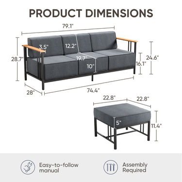 BINGLI Premium 3-Piece Patio Lounge Set - Sofa & 2 Ottomans - 10 Inch Thick Cushions with Commercial-Grade Weather Resistance - Belord