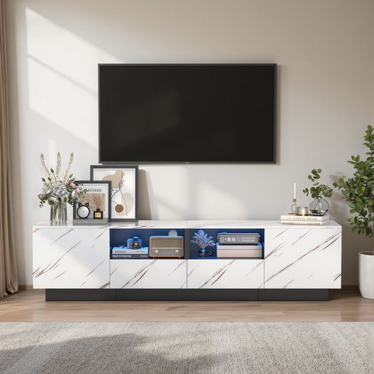 Save 50% - 71" Modern TV Stand | Featuring a Luxe Marble Top, Ambient LED Lighting & Ample Storage