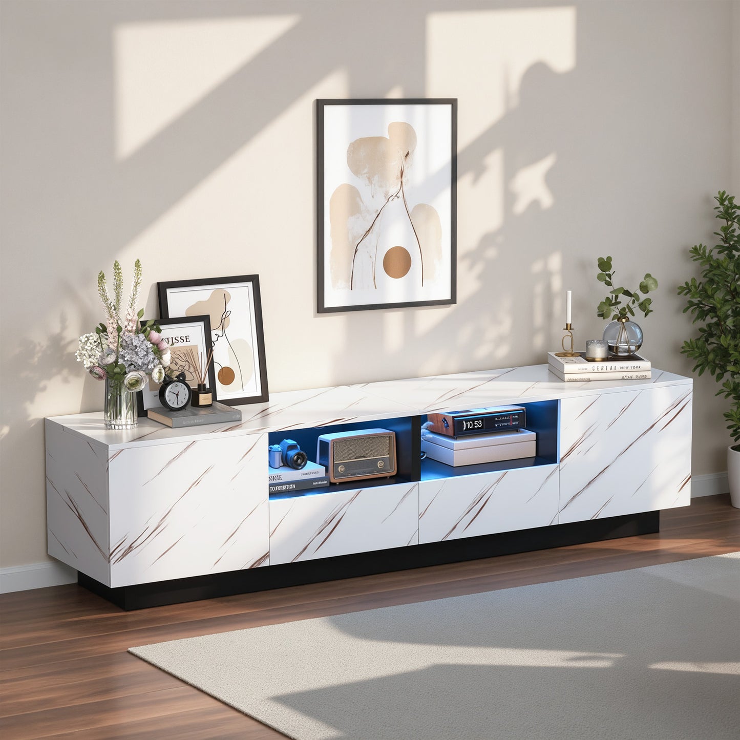Save 50% - 71" Modern TV Stand | Featuring a Luxe Marble Top, Ambient LED Lighting & Ample Storage