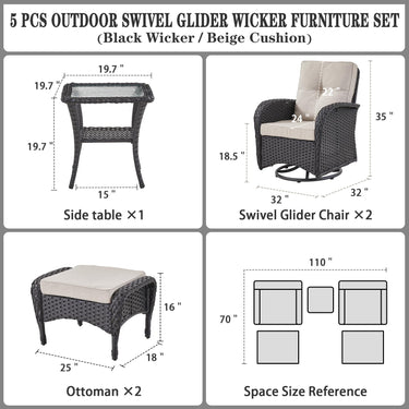 Swivel Glider Chairs Set with Side Table and Ottoman, NDS Series - Belord