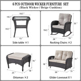 Patio Conversation Set 6-Piece with Glider Loveseat, Rocking Chairs, Side Table, and Ottoman, NDS Series - Belord