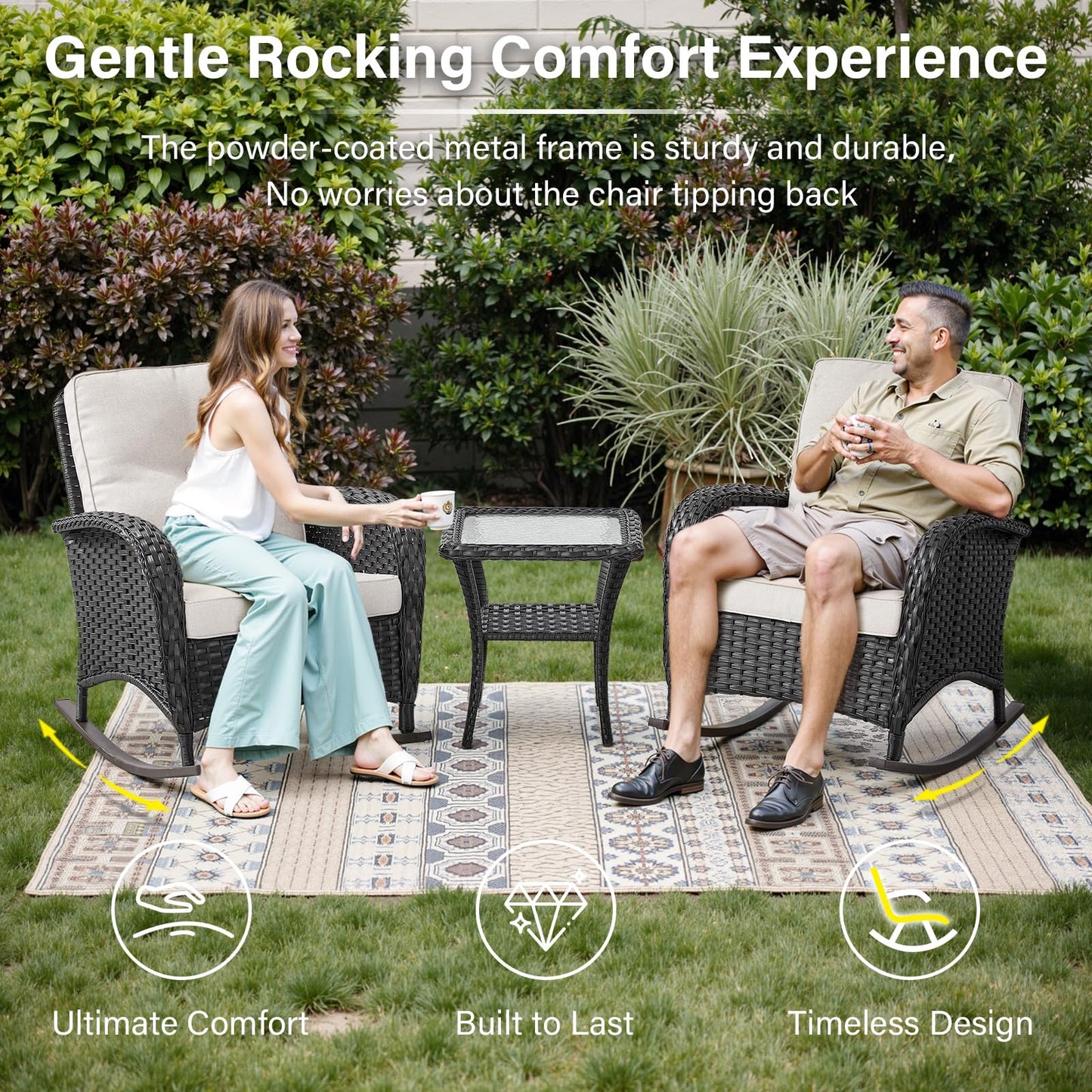 Wicker Rocking Chairs Set with Side Table, NDS Series