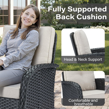 Patio Conversation Set 6-Piece with Glider Loveseat, Rocking Chairs, Side Table, and Ottoman, NDS Series - Belord