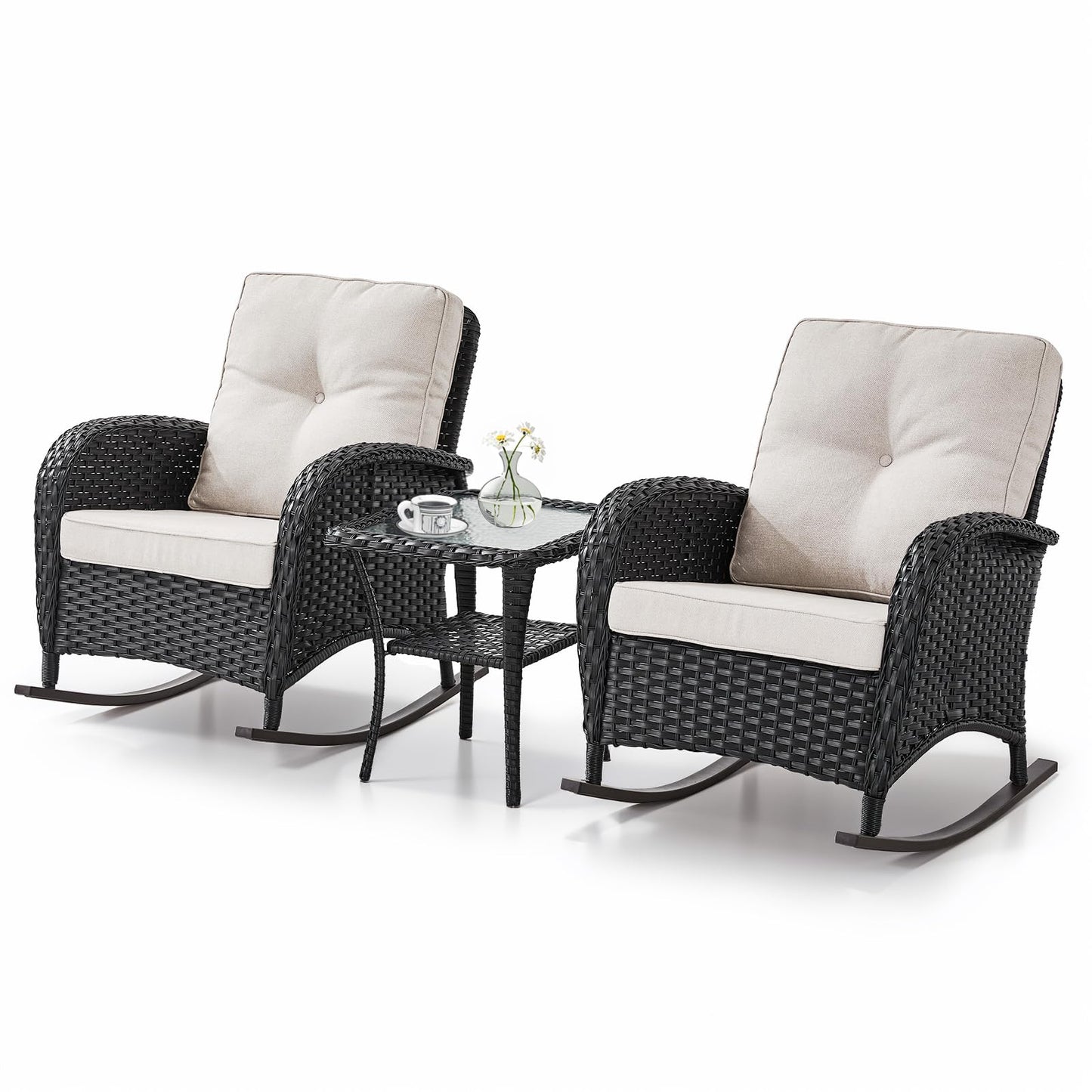 Wicker Rocking Chairs Set with Side Table, NDS Series