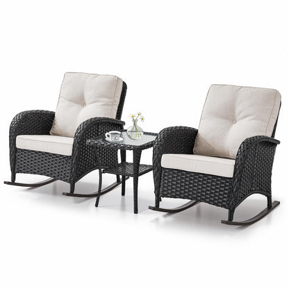 Wicker Rocking Chairs Set with Side Table, NDS Series