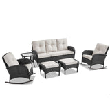 Patio Conversation Set 6-Piece with Sofa, Rocking Chairs, Side Table, and Ottoman, NDS Series - Belord
