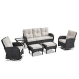 Patio Conversation Set 6-Piece with Sofa, Swivel Glider Chairs, Side Table, and Ottoman, NDS Series - Belord