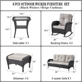 Patio Conversation Set 6-Piece with Sofa, Rocking Chairs, Side Table, and Ottoman, NDS Series - Belord