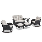 Patio Conversation Set 6-Piece with Glider Loveseat, Rocking Chairs, Side Table, and Ottoman, NDS Series - Belord