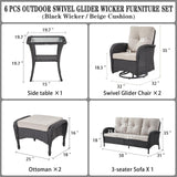 Patio Conversation Set 6-Piece with Sofa, Swivel Glider Chairs, Side Table, and Ottoman, NDS Series - Belord