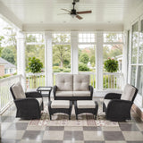 Patio Conversation Set 6-Piece with Glider Loveseat, Swivel Glider Chairs, Side Table, and Ottoman, NDS Series - Belord