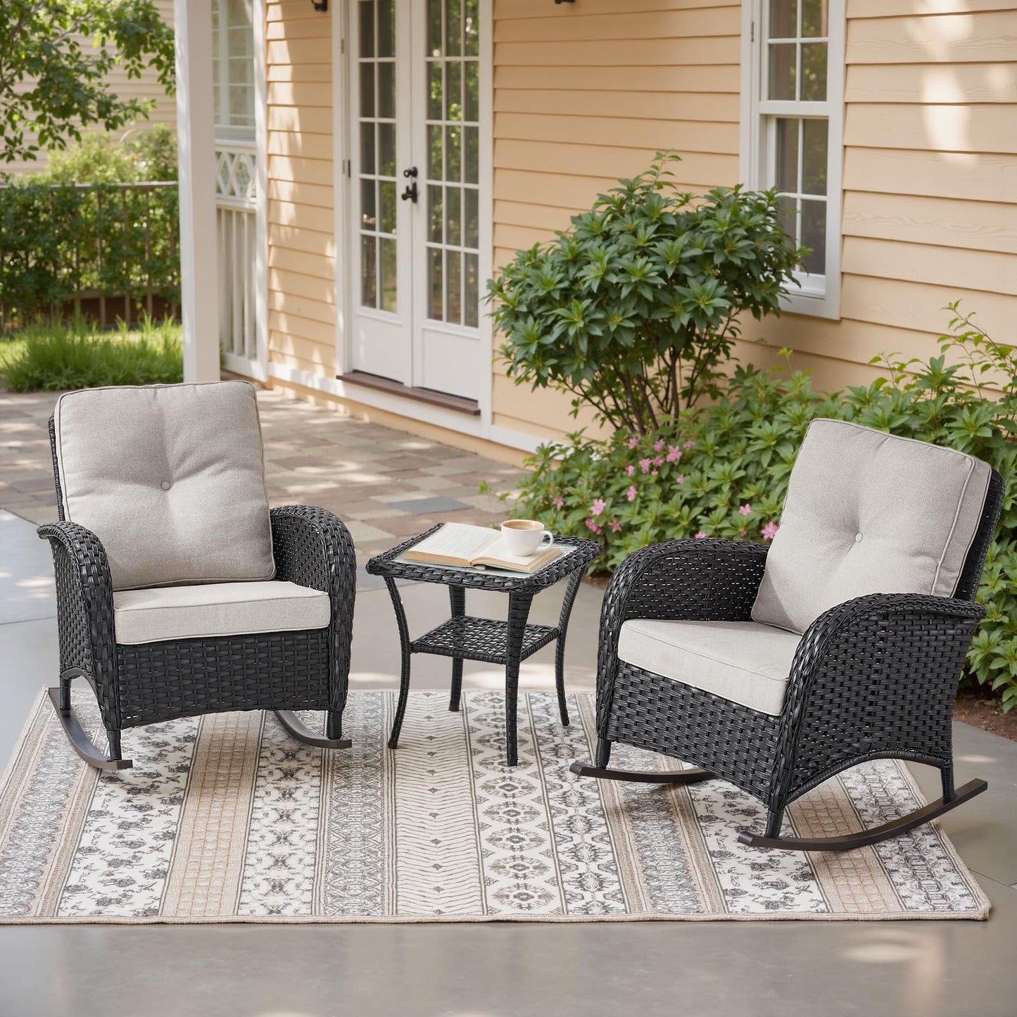 Wicker Rocking Chairs Set with Side Table, NDS Series