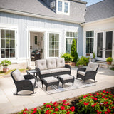 Patio Conversation Set 6-Piece with Sofa, Rocking Chairs, Side Table, and Ottoman, NDS Series - Belord