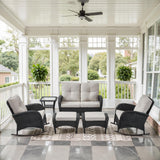 Patio Conversation Set 6-Piece with Glider Loveseat, Rocking Chairs, Side Table, and Ottoman, NDS Series - Belord