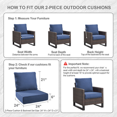 1 Set Outdoor Cushion, High Back and Deep Seating, 6" H x 24" W x 24" D - Belord
